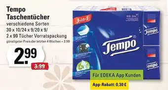 Edeka Tempo Taschentücher 30*10/24*9/20*9/2*90st Angebot