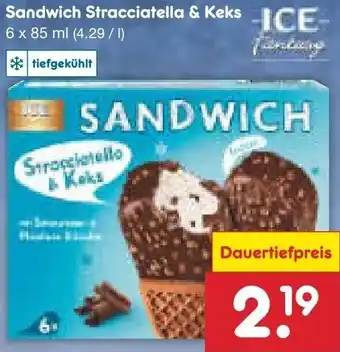 Netto Marken-Discount Ice Fantasy Sandwich Stracciatella & Keks 6 x 85 ml Angebot