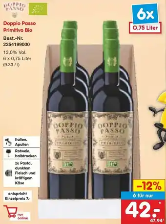 Netto Marken-Discount Doppio Passo Primitivo Bio 6 x 0,75 Liter Angebot