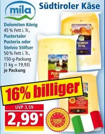 Norma mila Südtiroler Käse 150 g Packung Angebot