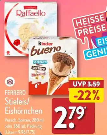 Aldi Nord FERRERO Stieleis/ Eishörnchen 280/360 ml Angebot