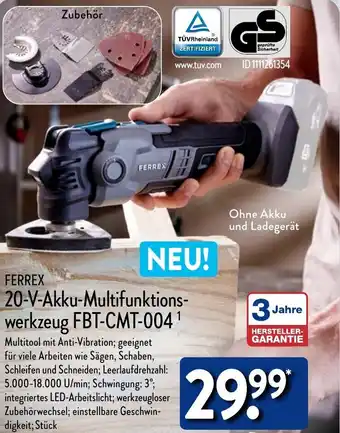 Aldi Nord FERREX 20-V-Akku-Multifunktions-werkzeug FBT-CMT-004¹ Angebot