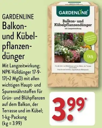 Aldi Nord GARDENLINE Balkon-und Kübelpflanzen-dünger 1 kg Packung Angebot