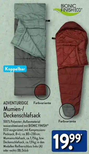 Aldi Nord ADVENTURIDGE Mumien-/ Deckenschlafsack Angebot