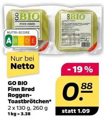 NETTO GO BIO Finn Brød Roggen-Toastbrötchen* 260 g Angebot