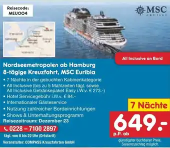 Netto Marken-Discount Nordseemetropolen ab Hamburg 8-tägige Kreuzfahrt, MSC Euribia Angebot