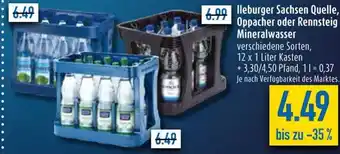 diska lleburger Sachsen Quelle, Oppacher oder Rennsteig Mineralwasser 12*1L Angebot