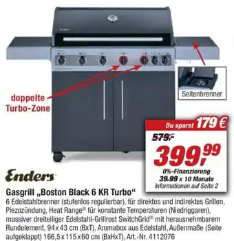 toom Baumarkt Enders Gasgrill ,,Boston Black 6 KR Turbo" Angebot