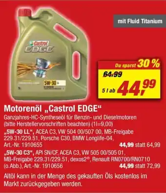 toom Baumarkt Motorenöl ,,Castrol EDGE" 5 L Angebot