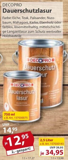 Sonderpreis Baumarkt DECOPRO Dauerschutzlasur Angebot