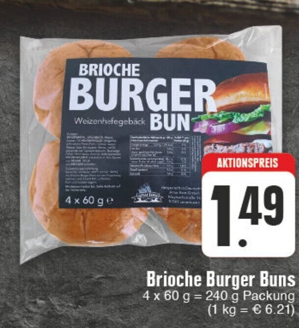 Brioche Burger Buns 4 x 60 g = 240 g Angebot bei Edeka Wegner