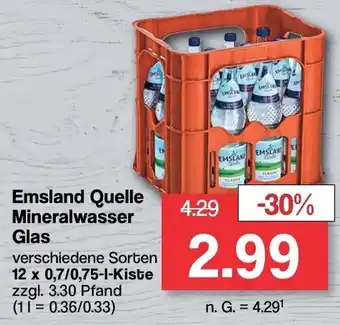 Famila Nord West Emsland Quelle Mineralwasser Glas 12x0,7/0,75 L Kiste Angebot