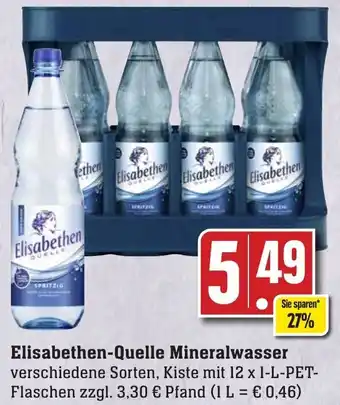 Edeka Neukauf Elisabethen-Quelle Mineralwasser 12 x 1-L-PET-Flaschen Angebot