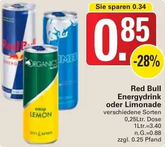 WEZ Red Bull Energydrink oder Limonade 0,25Ltr. Dose Angebot