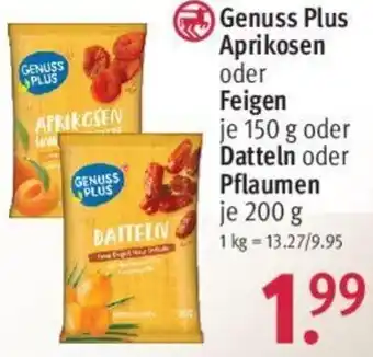 Rossmann Genuss Plus Aprikosen oder Feigen 150 g oder Datteln oder Pflaumen 200 g Angebot