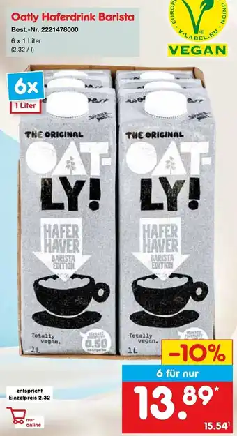 Netto Marken-Discount Oatly Haferdrink Barista 6x1 Liter Angebot