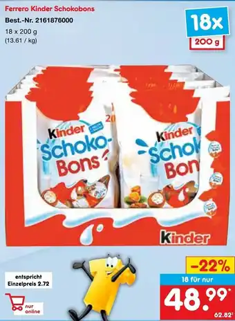 Netto Marken-Discount Ferrero Kinder Schokobons 18 x 200 g Angebot