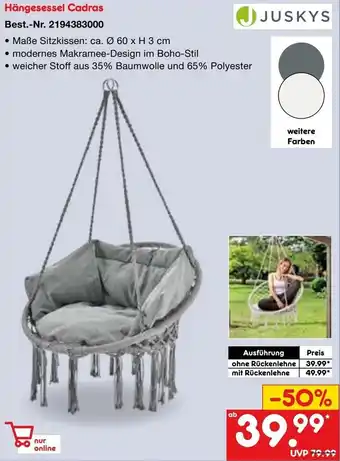 Netto Marken-Discount JUSKYS Hängesessel Cadras Angebot