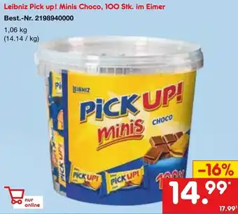 Netto Marken-Discount Leibniz Pick up! Minis Choco, 100 Stk. im Eimer 1,06 kg Angebot