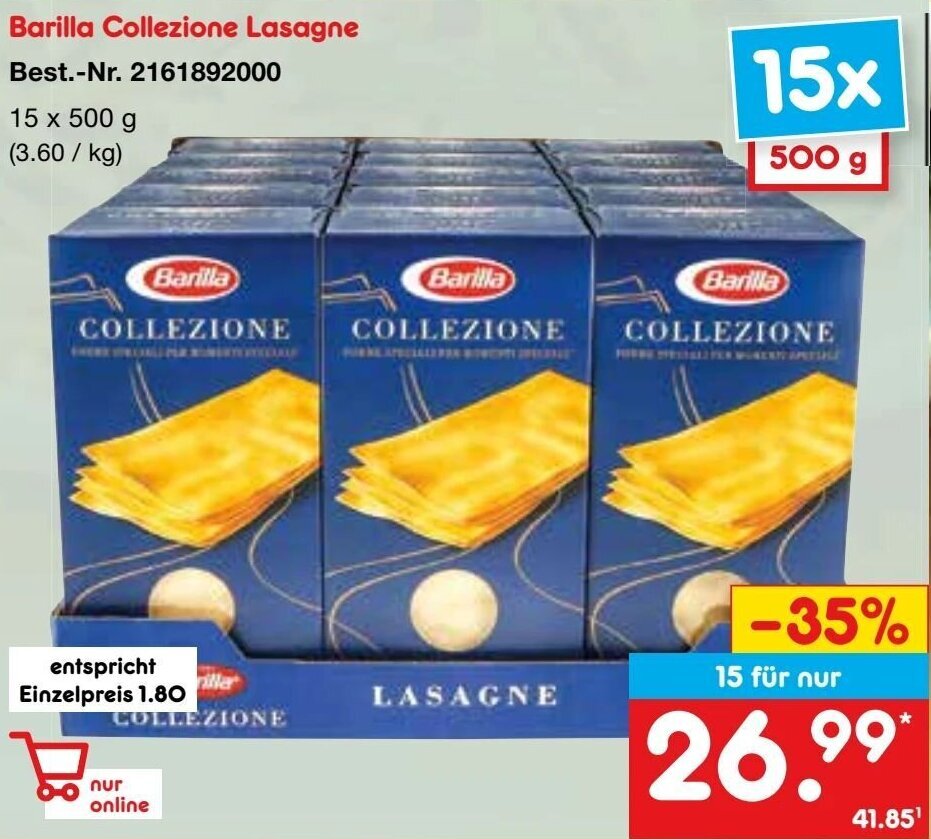 Netto Marken-Discount Barilla Collezione Lasagne 15x500 g Angebot