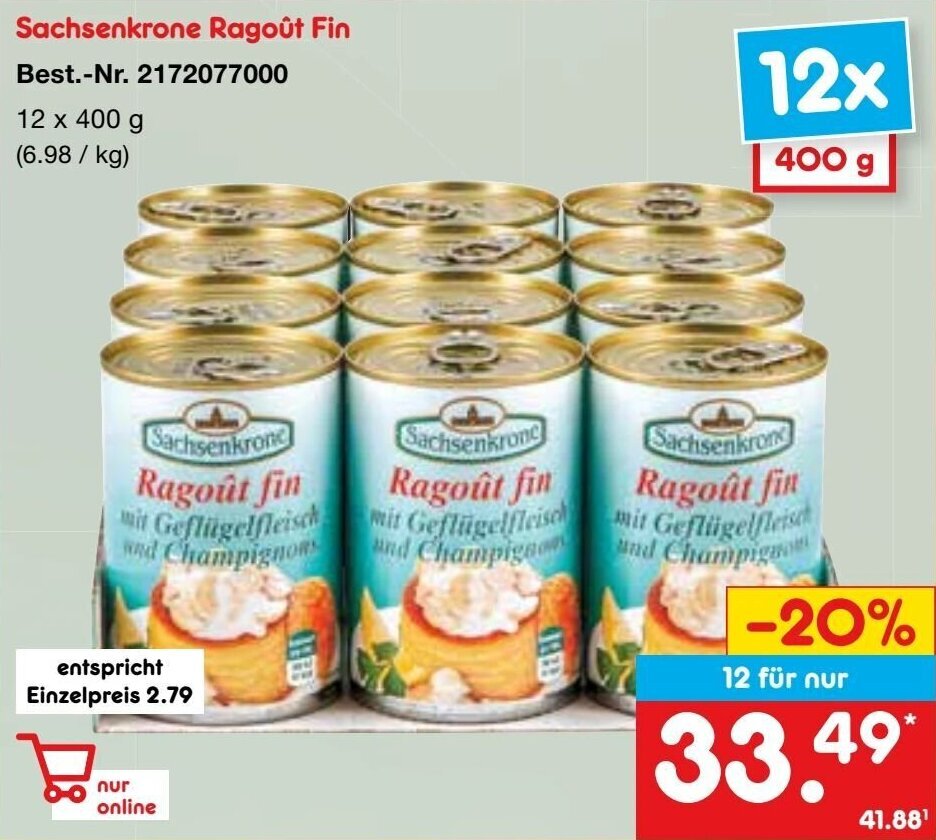 Sachsenkrone Ragoût Fin 12x400 g Angebot bei Netto Marken-Discount Sachsenkrone Ragoût Fin 12x400 g Angebot bei Netto Marken-Discount