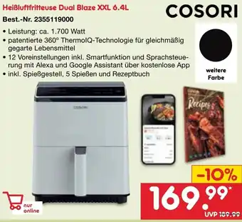 Netto Marken-Discount COSORI Heißluftfritteuse Dual Blaze XXL 6.4L Angebot