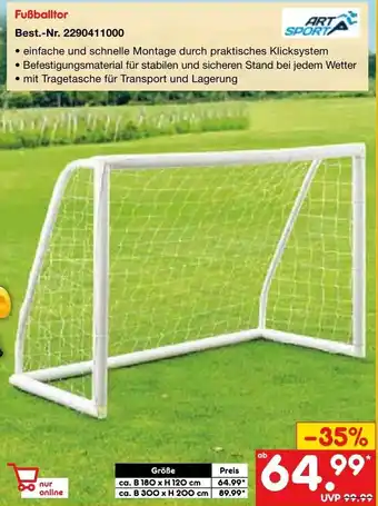 Netto Marken-Discount ART SPORT Fußballtor Angebot