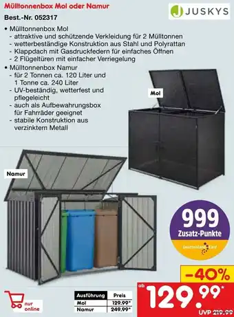 Netto Marken-Discount JUSKYS Mülltonnenbox Mol oder Namur Angebot