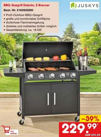 Netto Marken-Discount JUSKYS BBQ-Gasgrill Dakota, 5 Brenner Angebot