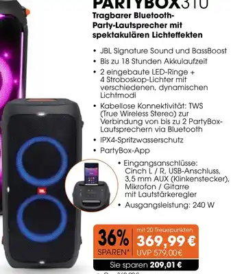 CITTI Markt JBL Bluetooth-Party-Lautsprecher | PARTYBOX310 Angebot