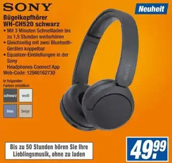 expert Octomedia SONY Bügelkopfhörer WH-CH520 schwarz Angebot