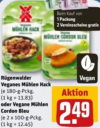 REWE Rügenwalder Veganes Mühlen Hack 180-g oder Vegane Mühlen Cordon Bleu 2x100 g Angebot