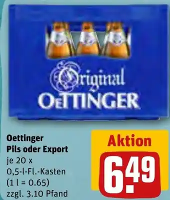 REWE Oettinger Pils oder Export 20 x 0,5-L-Fl.-Kasten Angebot