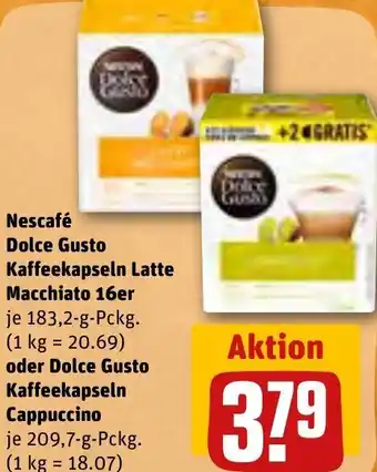 REWE Nescafé Dolce Gusto Kaffeekapseln Latte Macchiato 16er 183,2-g-Pckg. oder Dolce Gusto Kaffeekapseln Cappuccino 209,7 g Angebot