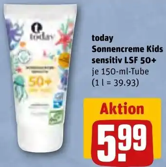 REWE today Sonnencreme Kids sensitiv LSF 50+, 150-ml-Tube Angebot