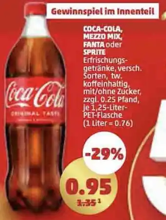 PENNY COCA-COLA, MEZZO MIX, FANTA oder SPRITE 1,25 liter-PET Flasche Angebot