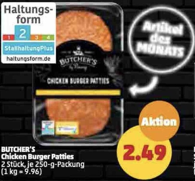 BUTCHER'S Chicken Burger Patties 2 Stück, je 250gPackung Angebot bei
