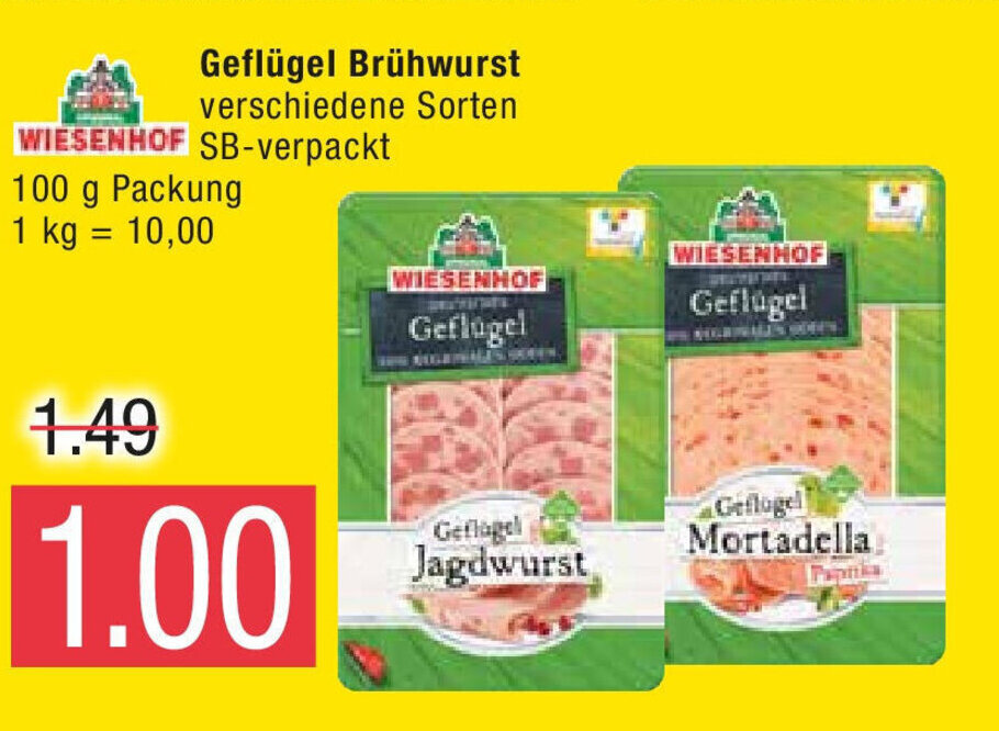 WIESENHOF Geflügel Brühwurst 100g Angebot bei Marktkauf