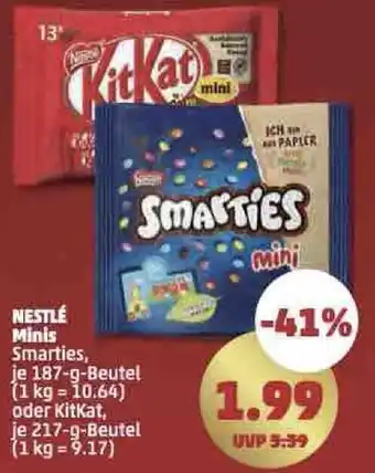 PENNY NESTLÉ Minis Smarties, je 187-g-Beutel (1 kg = 10.64) oder KitKat, je 217-g-Beutel Angebot