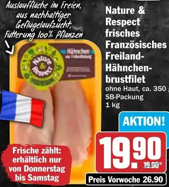 Hit Nature & Respect frisches Französisches Freiland Hähnchenbrustfilet 1 kg Angebot