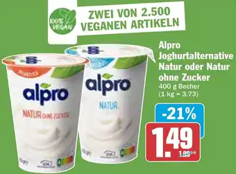 Hit Alpro Joghurtalternative Natur oder Natur ohne Zucker 400 g Becher Angebot