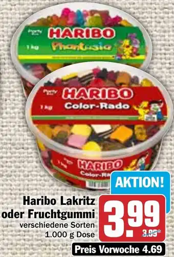 Hit Haribo Lakritz oder Fruchtgummi 1.000 g Dose Angebot