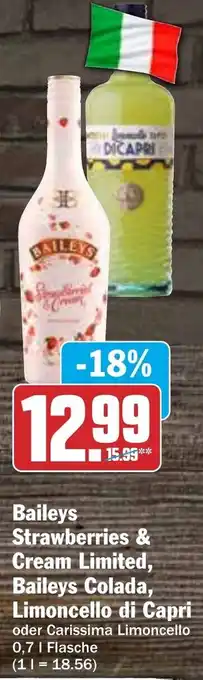 Hit Baileys Strawberries & Cream Limited, Baileys Colada, Limoncello di Capri 0,7 L Flasche Angebot