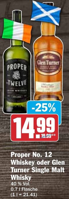 Hit Proper No. 12 Whiskey oder Glen Turner Single Malt 0,7 L Flasche Angebot