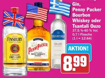 Hit Finsbury London Dry Gin, Penny Packer Bourbon Whiskey oder Tsantali Ouzo 0,7 L Flasche Angebot