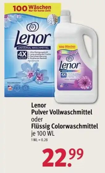 Rossmann Lenor Pulver Vollwaschmittel oder Flüssig Colorwaschmittel 100 WL Angebot