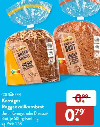 Aldi Süd GOLDÄHREN Kerniges Roggenvollkornbrot 500 g Packung Angebot