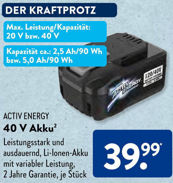ACTIV ENERGY 40 V Akku Angebot bei Aldi Süd