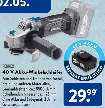 Aldi Süd FERREX 40 V Akku-Winkelschleifer Angebot