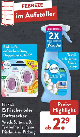 Aldi Süd FEBREZE Erfrischer oder Duftstecker 4 ml Packung Angebot